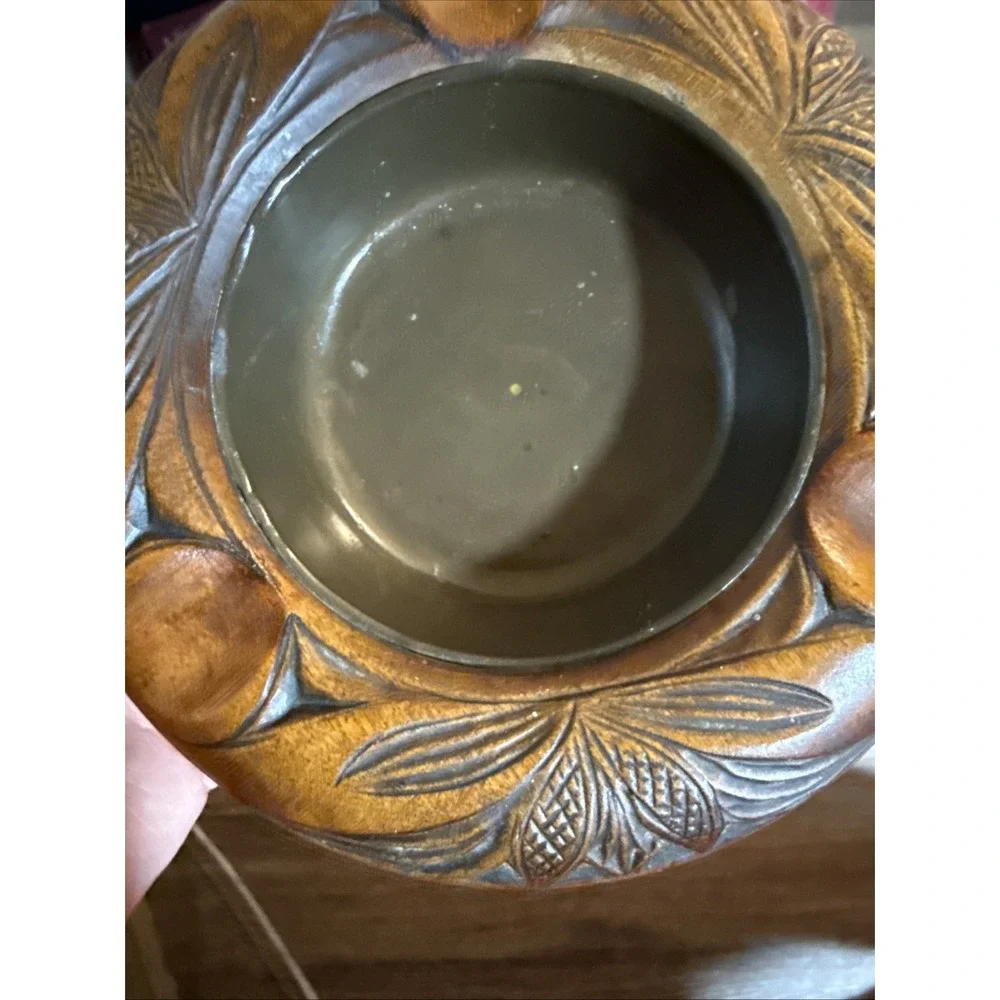 Vintage Wood & Steel Cigarette Ashtray Three Slot 5.5